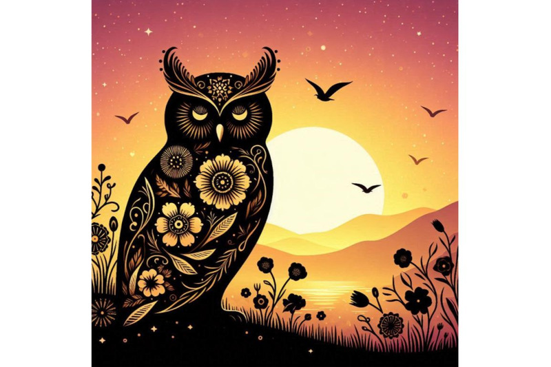 a-bundle-of-silhouette-owl-with-flower