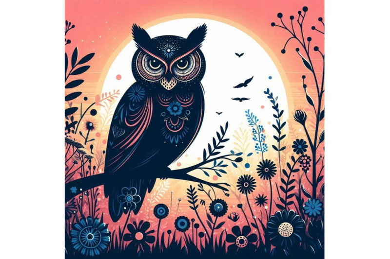 a-bundle-of-silhouette-owl-with-flower