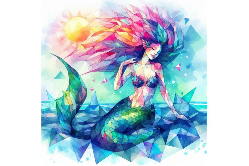 a-bundle-of-watercolor-low-poly-mermaid-triangle-myth-creature-colorf
