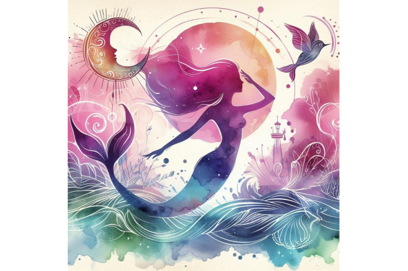 a-bundle-of-watercolor-minimal-flwatercolor-watercolor-mermaid-silhoue