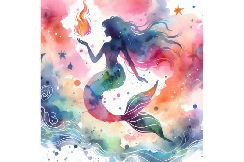 a-bundle-of-watercolor-minimal-flwatercolor-watercolor-mermaid-silhoue