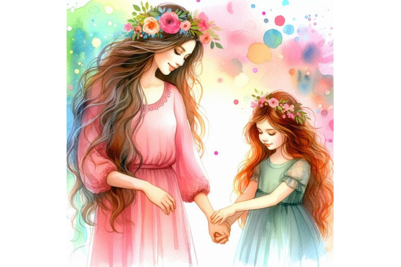 a-bundle-of-watercolor-mother-holds-her-daughter-by-the-hand-with-love