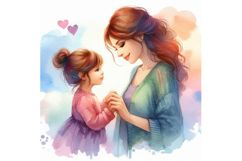 a-bundle-of-watercolor-mother-holds-her-daughter-by-the-hand-with-love