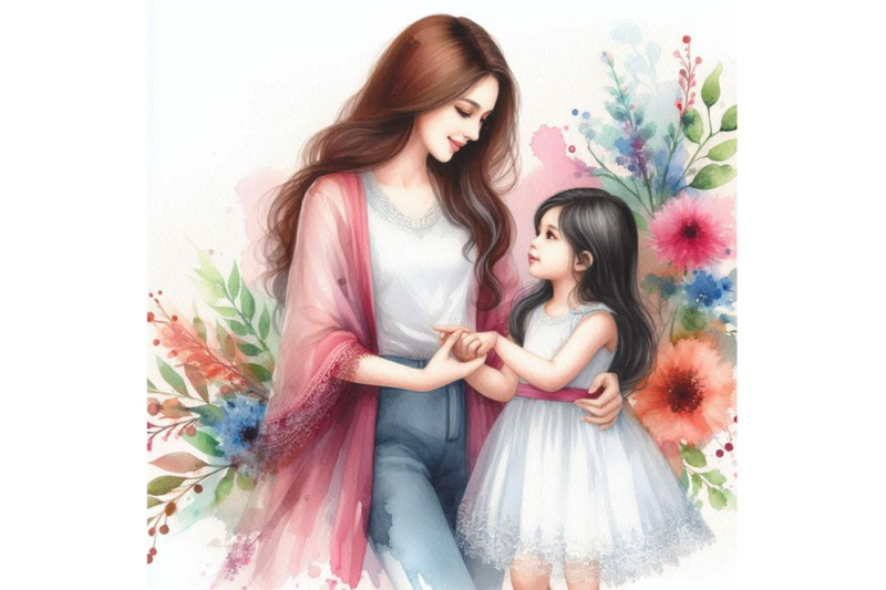 a-bundle-of-watercolor-mother-holds-her-daughter-by-the-hand-with-love