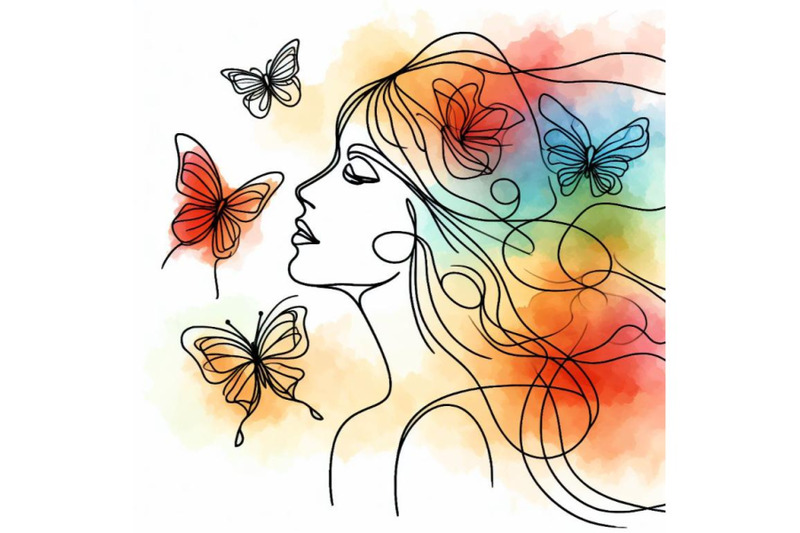 a-bundle-of-watercolor-one-single-line-drawing-woman-with-butterfly-li