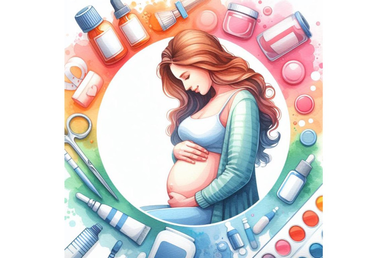 a-bundle-of-watercolor-pregnant-woman-icon-woman-pregnancy-symbol-col