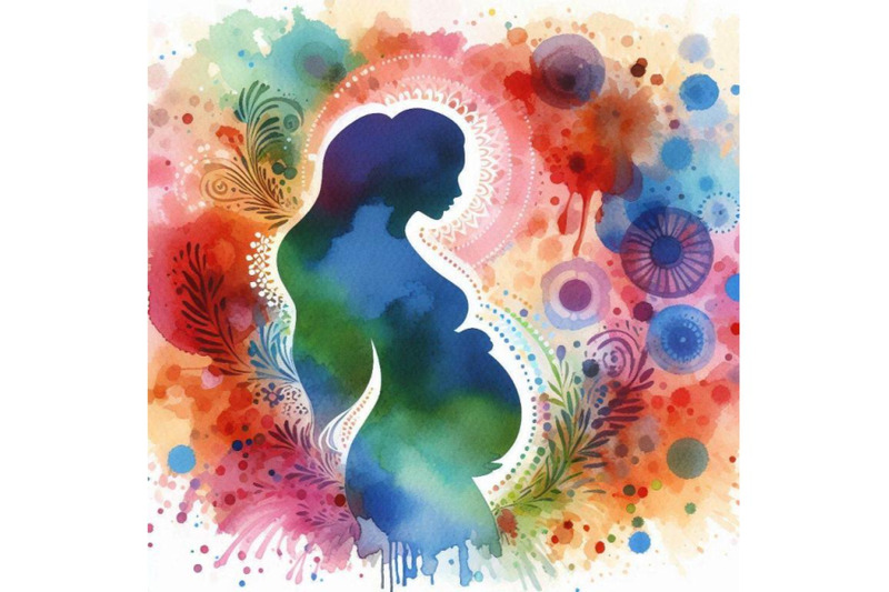 a-bundle-of-watercolor-pregnant-woman-silhouette-vector-symbol-colorf