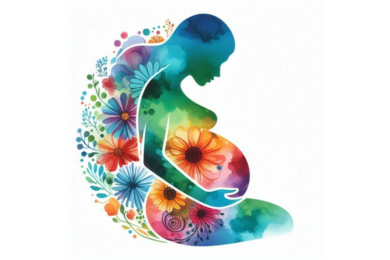 a-bundle-of-watercolor-pregnant-woman-silhouette-vector-symbol-colorf