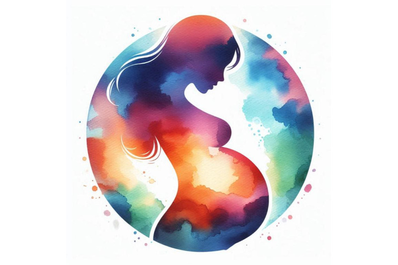 a-bundle-of-watercolor-pregnant-woman-silhouette-vector-symbol-colorf