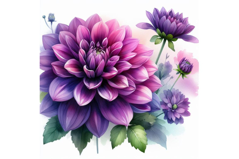 a-bundle-of-watercolor-purple-dahlia-flower-isolated-on-white-backgrou