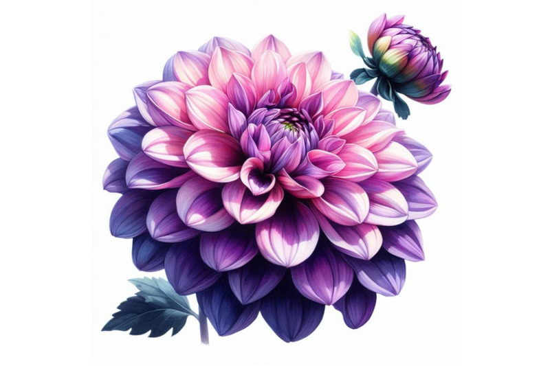 a-bundle-of-watercolor-purple-dahlia-flower-isolated-on-white-backgrou