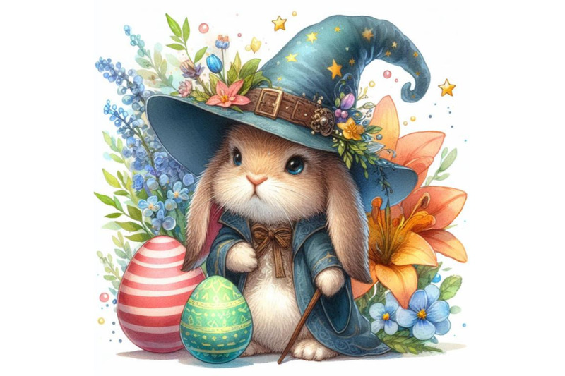 a-bundle-of-watercolor-rabbit-wizard-digital-watercolor-illustration-w