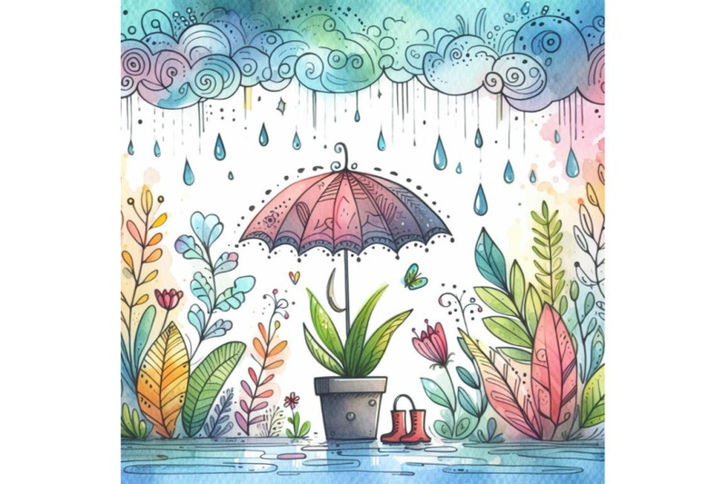 a-bundle-of-watercolor-rainy-day-with-plant-vector-illustration-cute