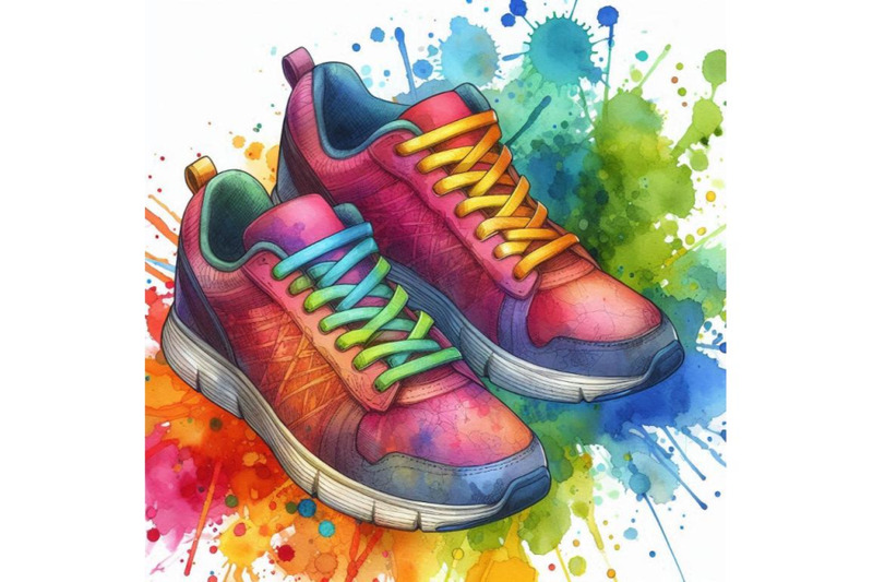 a-bundle-of-watercolor-running-colorful-pair-shoes-bright-sport-sneak