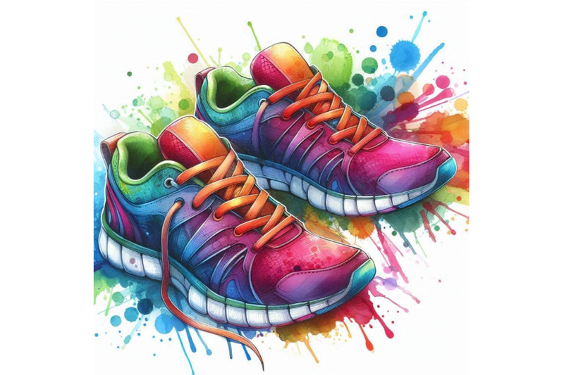 a-bundle-of-watercolor-running-colorful-pair-shoes-bright-sport-sneak