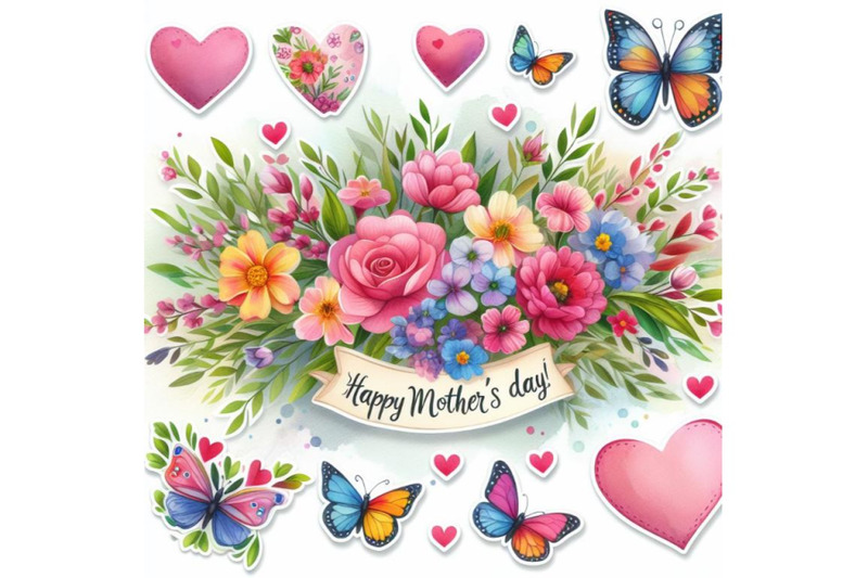 a-bundle-of-watercolor-stickers-mothers-day-banner-with-hearts-flowe