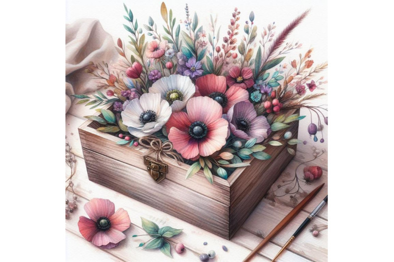 bundle-of-flowers-wooden-box