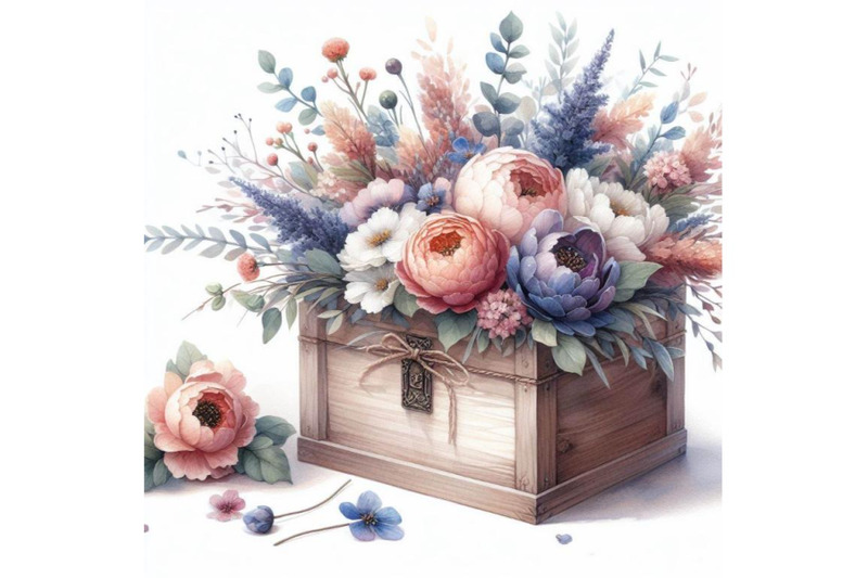 bundle-of-flowers-wooden-box