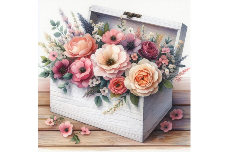 bundle-of-flowers-wooden-box