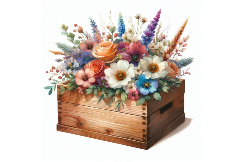 bundle-of-flowers-wooden-box