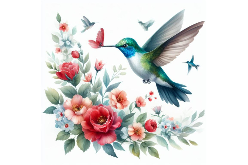 bundle-of-hummingbird-flying-around-flowers