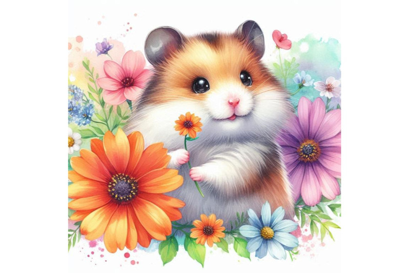 a-bundle-of-watercolor-watercolor-cute-hamster-with-painted-flowercolo