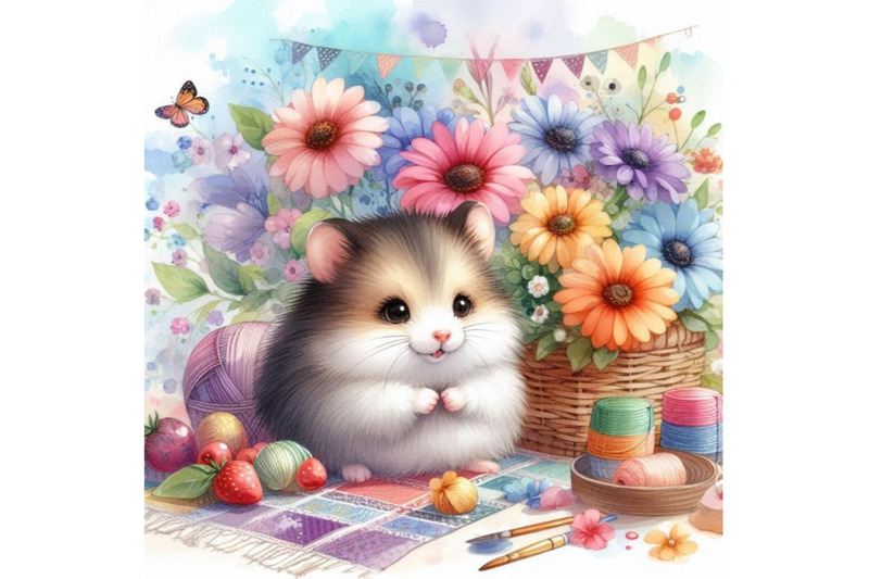 a-bundle-of-watercolor-watercolor-cute-hamster-with-painted-flowercolo