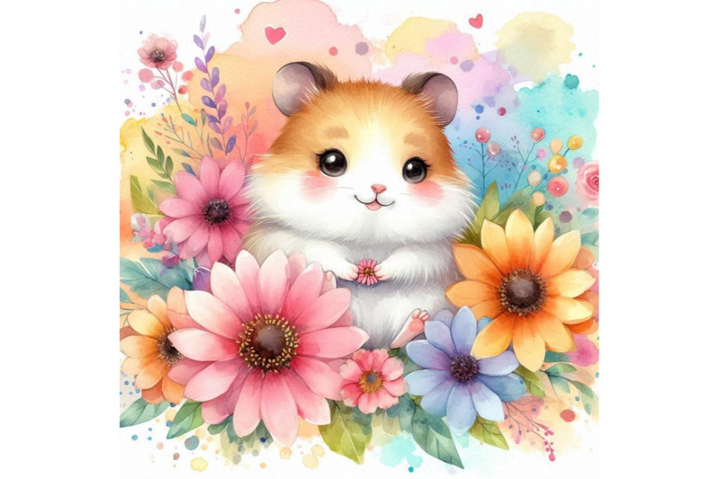 a-bundle-of-watercolor-watercolor-cute-hamster-with-painted-flowercolo