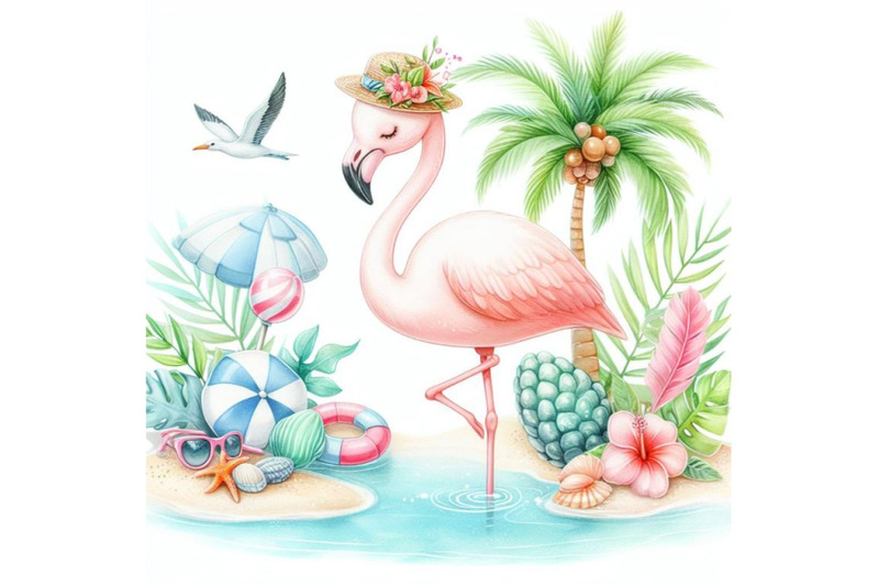 bundle-of-cute-flamingo-with-tropical-summer