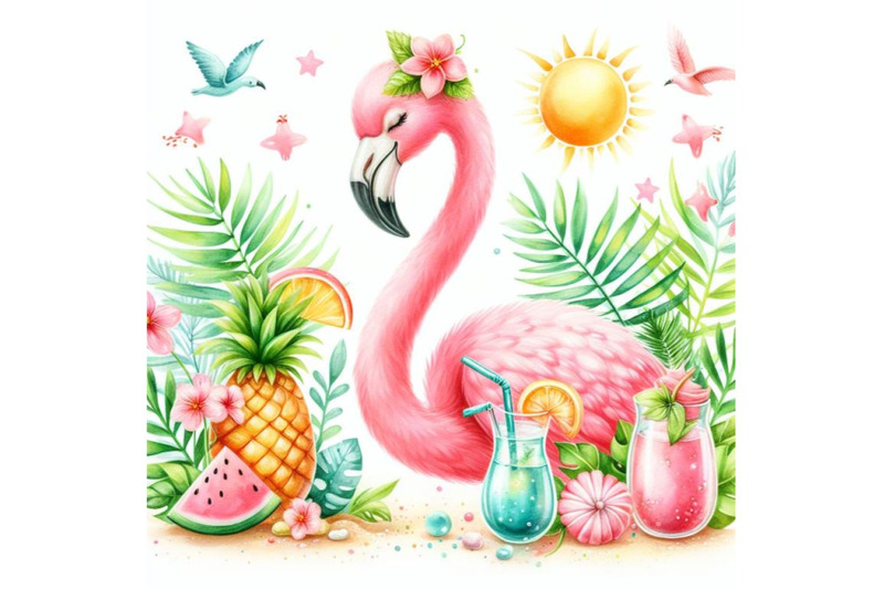 bundle-of-cute-flamingo-with-tropical-summer