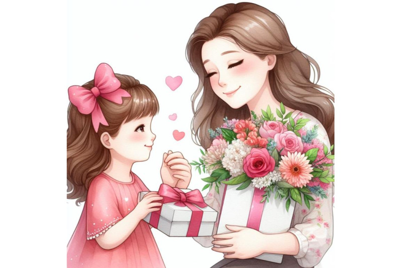 bundle-of-little-kid-daughter-giving-mom-receiving-gift-box-and-flower