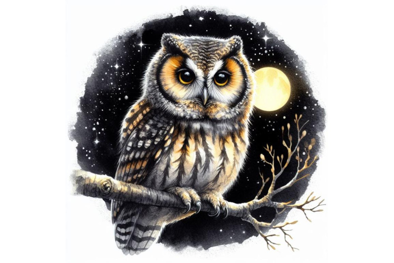 bundle-of-owl-bird-sitting-on-branch-at-night