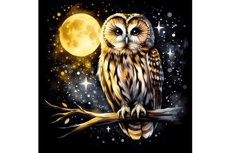 bundle-of-owl-bird-sitting-on-branch-at-night