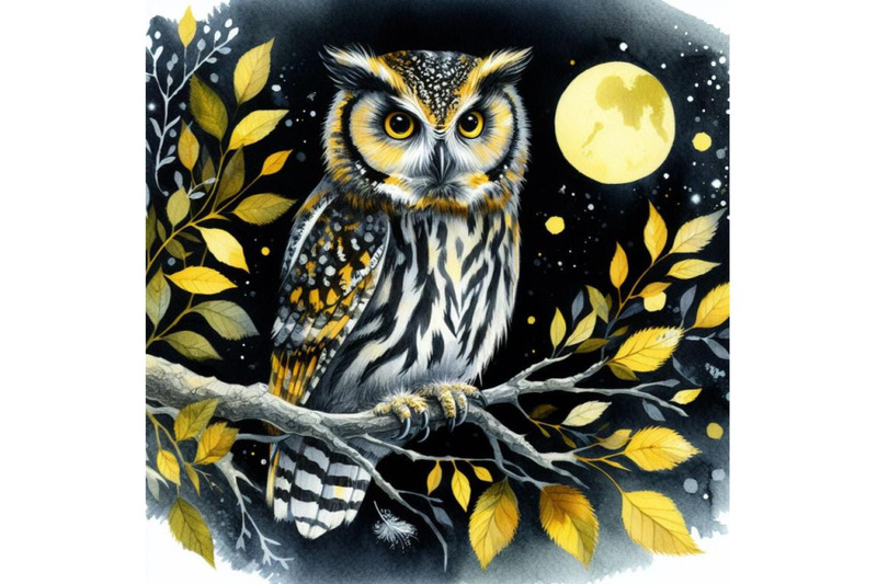 bundle-of-owl-bird-sitting-on-branch-at-night