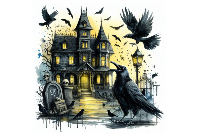 bundle-of-haunted-house-with-crows-and-horror-scene