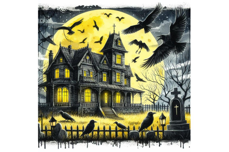 bundle-of-haunted-house-with-crows-and-horror-scene