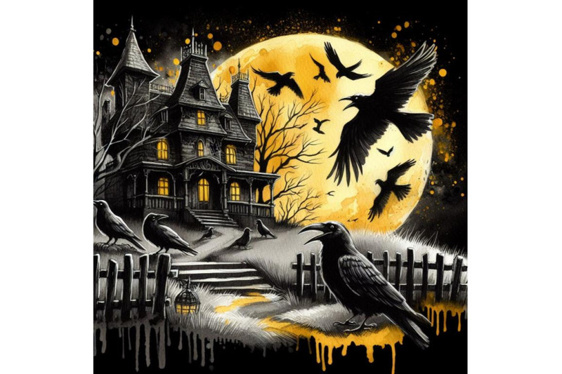 bundle-of-haunted-house-with-crows-and-horror-scene