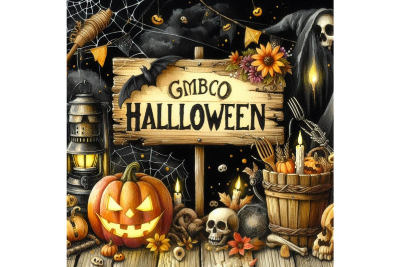 bundle-of-halloween-background-with-wooden-sign