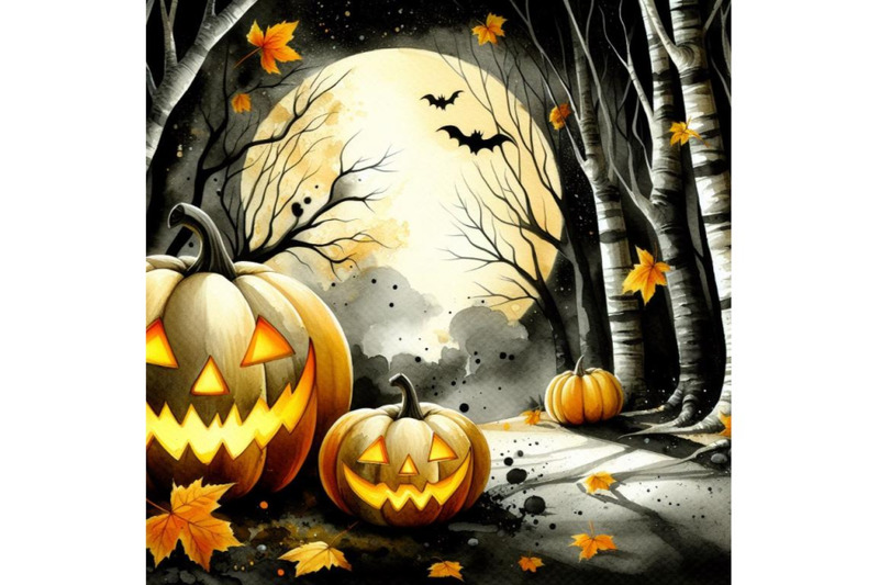 bundle-of-halloween-pumpkin-in-spooky-autumn-forest