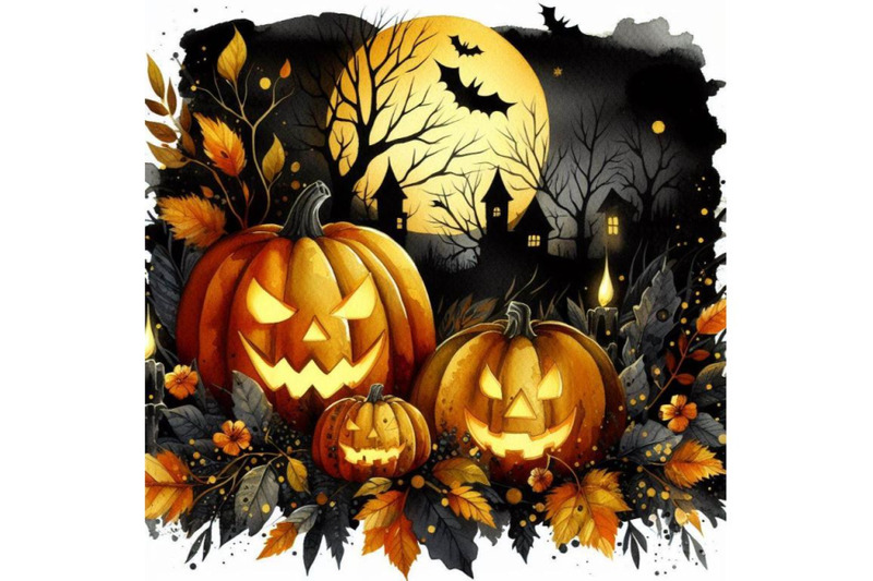 bundle-of-halloween-pumpkin-in-spooky-autumn-forest