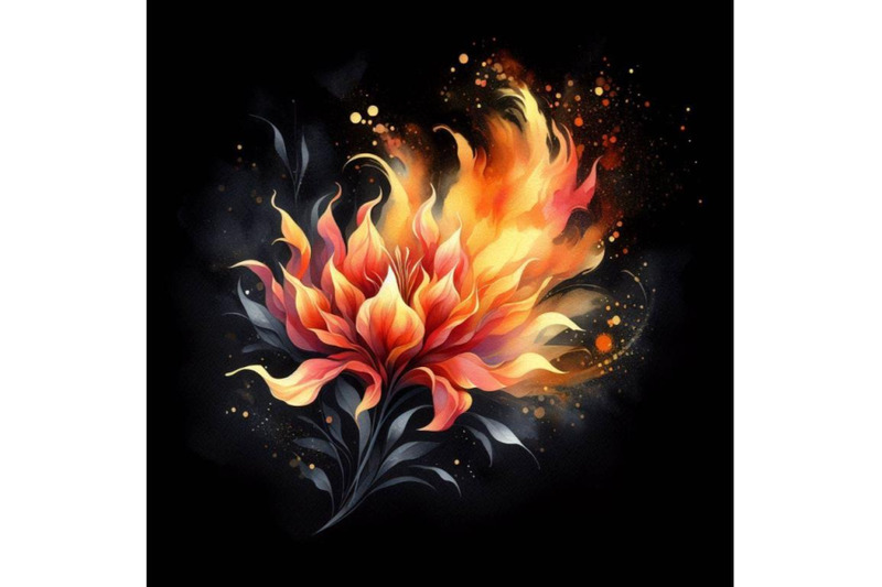 bundle-of-flower-fire-beautiful-fire-flower-on-black-background