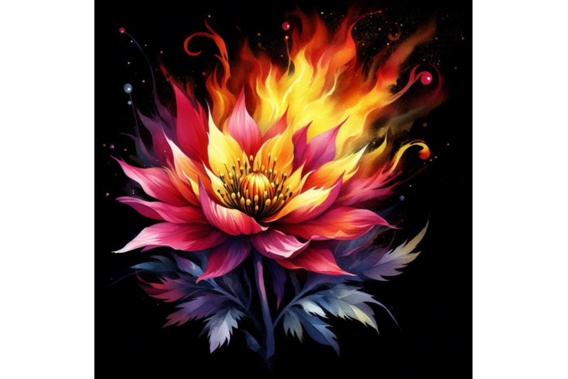 bundle-of-flower-fire-beautiful-fire-flower-on-black-background