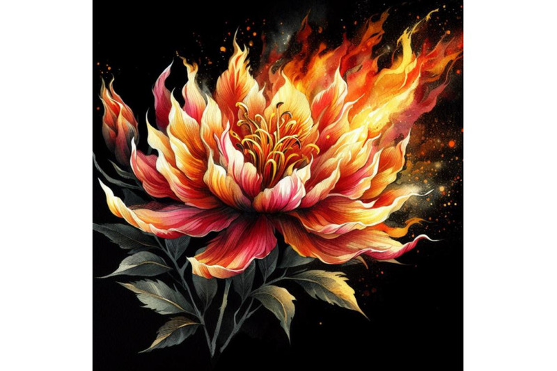 bundle-of-flower-fire-beautiful-fire-flower-on-black-background