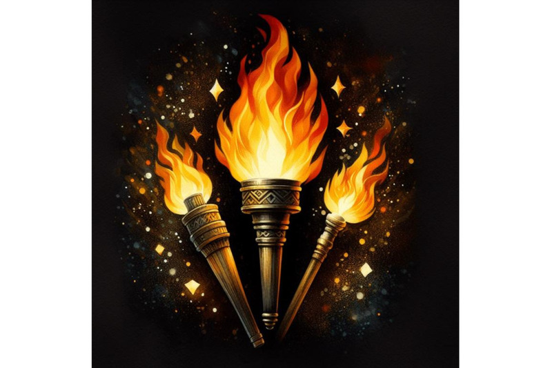 bundle-of-torch-with-flames-on-black-background