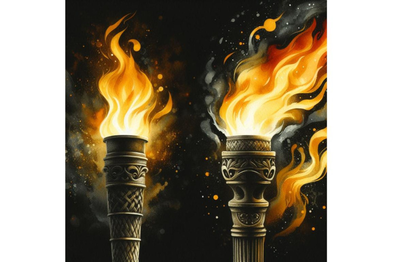 bundle-of-torch-with-flames-on-black-background