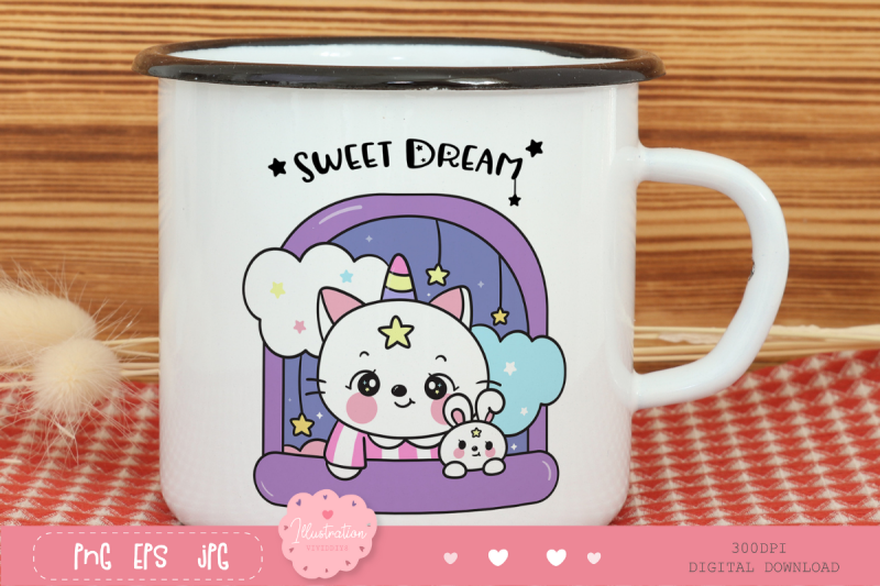 cat-unicorn-and-bunny-rabbit-on-window-kawaii-cliparts-night