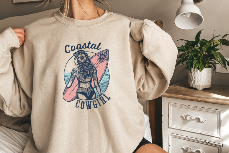 retro-coastal-cowgirl-png-vintage-surf-girl-sublimation-boho-western-surfboard-t-shirt-beach-graphic-country-western-summer-shirt