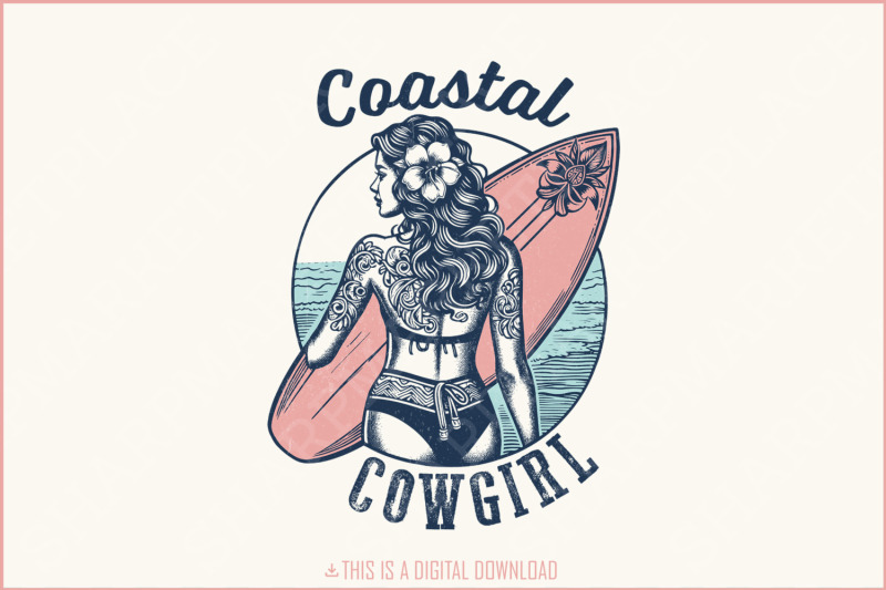 retro-coastal-cowgirl-png-vintage-surf-girl-sublimation-boho-western-surfboard-t-shirt-beach-graphic-country-western-summer-shirt