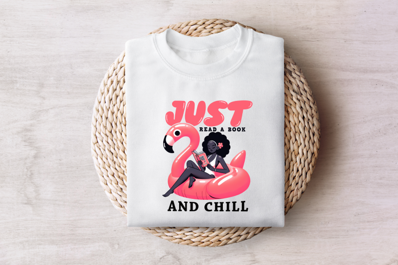 just-read-a-book-and-chill-png-trendy-bookish-retro-art-flamingo-float-summer-reading-graphic-tee-design-instant-download-sublimation