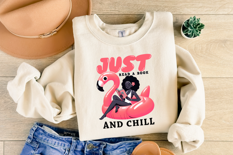 just-read-a-book-and-chill-png-trendy-bookish-retro-art-flamingo-float-summer-reading-graphic-tee-design-instant-download-sublimation